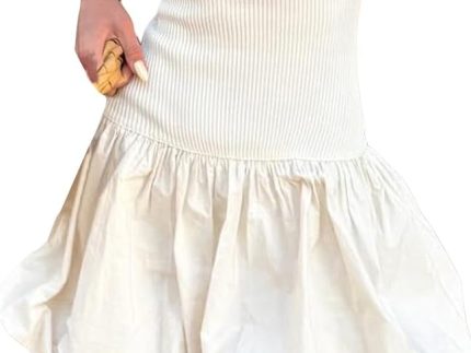 Women Strapless Mini Dress Tube Top Bubble Skirt Off Shoulder Corset Top Balloon Short Dress Club Party