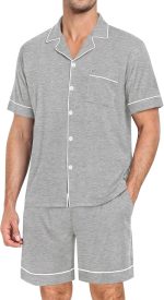 Mens Pajama Set Short Sleeve 2 PCS Sleepwear Button Down Soft Loungewear Modal Set Pj Set with Pockets