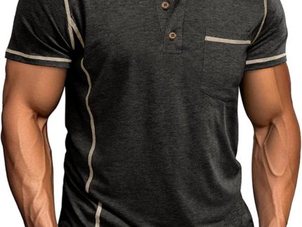 Men's Casual Polo Shirts Button Collared Short Sleeve T Shirt Classic Stylish Pullover Tee with Pocket