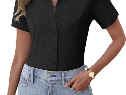 Women's Button Down Shirts Short Sleeve Dress Shirts Basic Business Collared Work Blouses